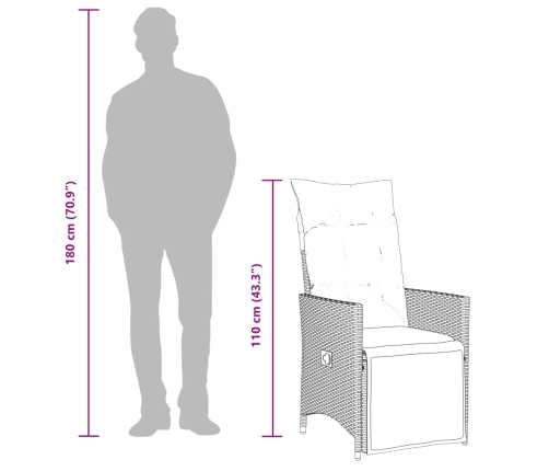 Sillones reclinables jardín con cojines marrones 2 uds ratán PE