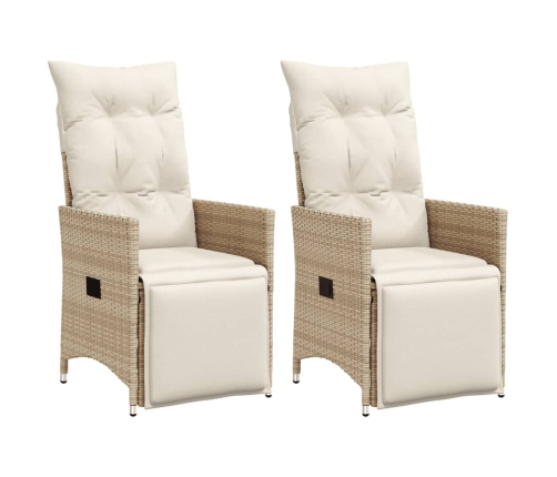 Sillones reclinables de jardín con cojines beige 2 uds ratán PE