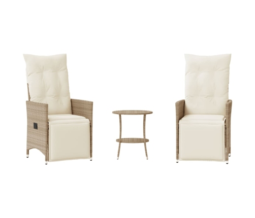 Sillas y mesita de jardín 3 piezas ratán sintético cojín beige
