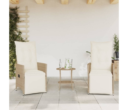 Sillas y mesita de jardín 3 piezas ratán sintético cojín beige
