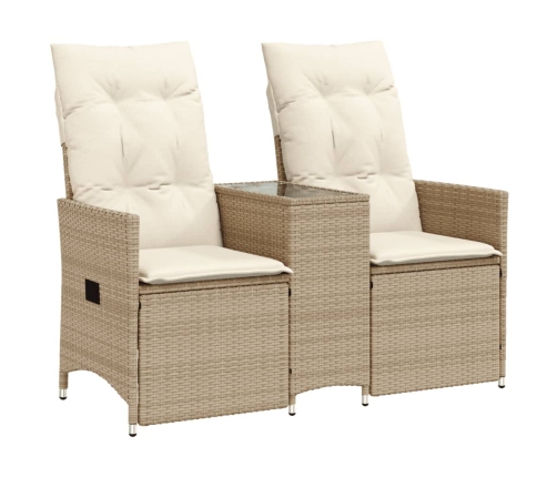 Sofá de jardín reclinable de 2 plazas con mesa ratán PE beige