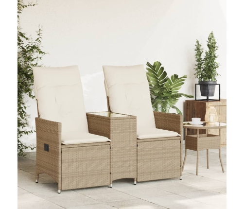 Sofá de jardín reclinable de 2 plazas con mesa ratán PE beige