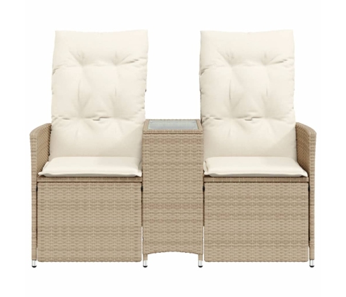 Sofá de jardín reclinable de 2 plazas con mesa ratán PE beige