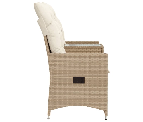 Sofá de jardín reclinable de 2 plazas con mesa ratán PE beige