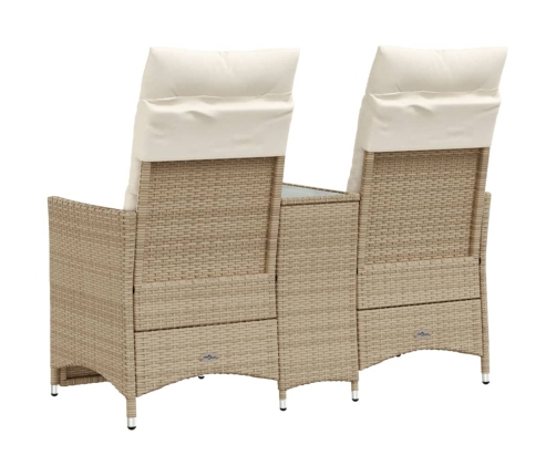 Sofá de jardín reclinable de 2 plazas con mesa ratán PE beige