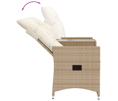 Sofá de jardín reclinable de 2 plazas con mesa ratán PE beige