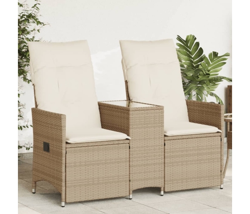 Sofá de jardín reclinable de 2 plazas con mesa ratán PE beige