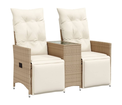 Sofá de jardín reclinable de 2 plazas con mesa ratán PE beige