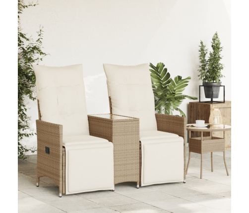 Sofá de jardín reclinable de 2 plazas con mesa ratán PE beige