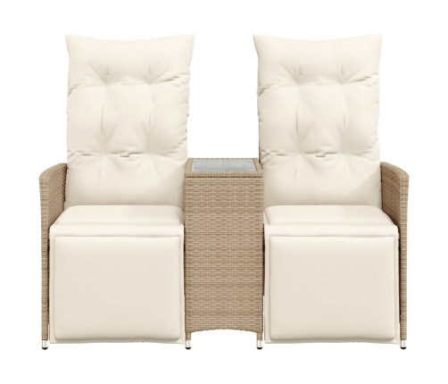 Sofá de jardín reclinable de 2 plazas con mesa ratán PE beige