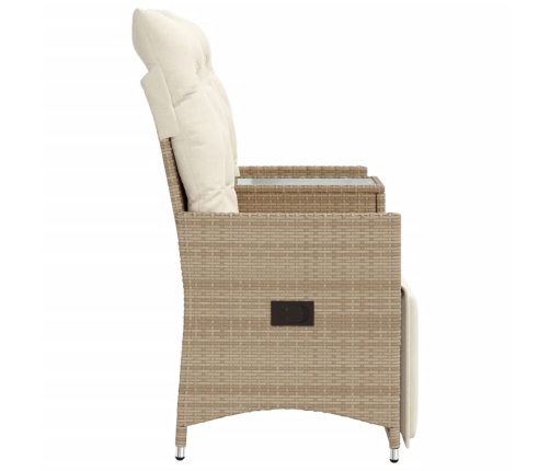 Sofá de jardín reclinable de 2 plazas con mesa ratán PE beige
