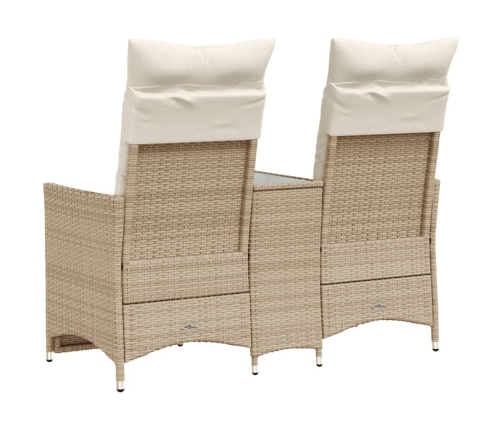 Sofá de jardín reclinable de 2 plazas con mesa ratán PE beige
