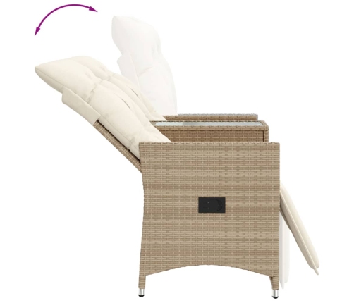 Sofá de jardín reclinable de 2 plazas con mesa ratán PE beige