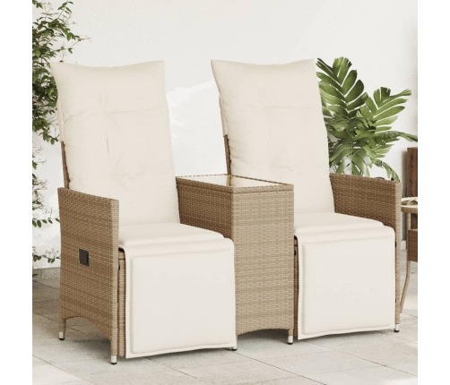 Sofá de jardín reclinable de 2 plazas con mesa ratán PE beige