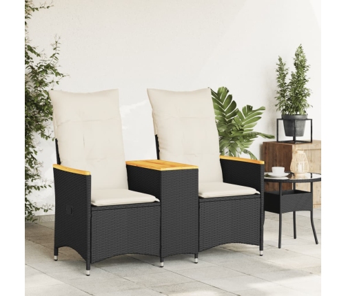 Sofá de jardín reclinable de 2 plazas con mesa ratán PE negro