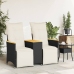 Sofá de jardín reclinable de 2 plazas con mesa ratán PE negro