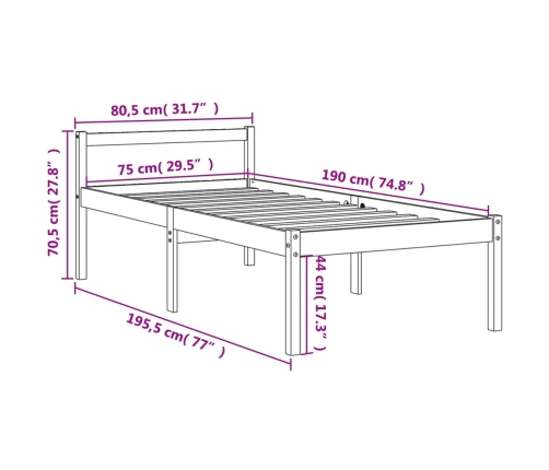 Cama para mayores madera maciza de pino marrón cera 75x190 cm