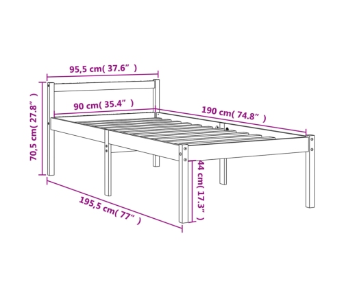 Cama para mayores madera maciza de pino marrón cera 90x190 cm