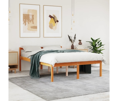 Cama para mayores madera maciza de pino marrón cera 120x190 cm