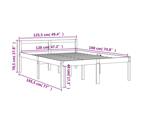 Cama para mayores madera maciza de pino marrón cera 120x190 cm