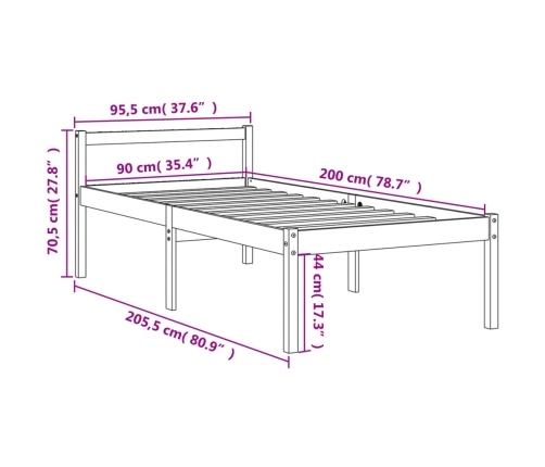 Cama para mayores madera maciza de pino marrón cera 90x200 cm