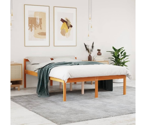 Cama para mayores madera maciza de pino marrón cera 120x200 cm