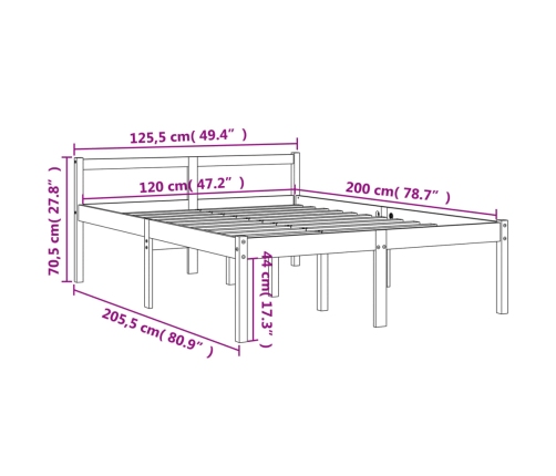 Cama para mayores madera maciza de pino marrón cera 120x200 cm