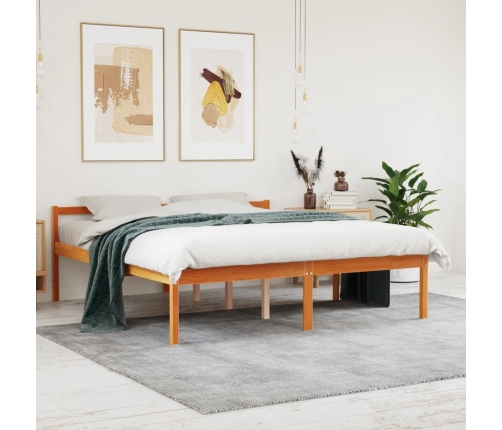 Cama para mayores madera maciza de pino marrón cera 160x200 cm