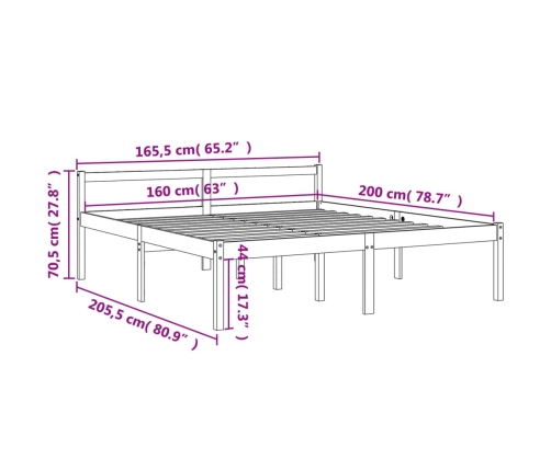 Cama para mayores madera maciza de pino marrón cera 160x200 cm