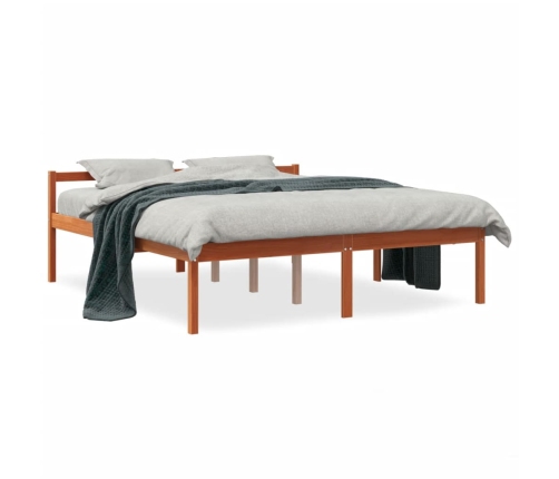 Cama para mayores madera maciza de pino marrón cera 160x200 cm