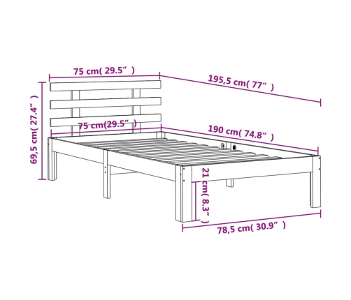 Estructura de cama sin colchón madera maciza marrón 75x190 cm