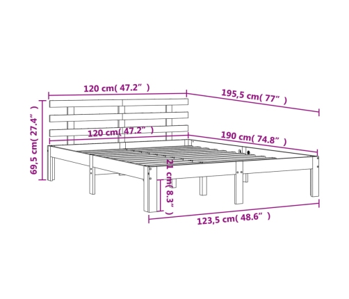 Estructura de cama sin colchón madera maciza marrón 120x190 cm