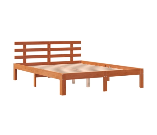 Cama sin colchón madera maciza de pino marrón cera 140x190 cm