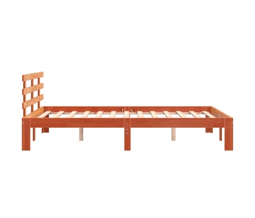 Cama sin colchón madera maciza de pino marrón cera 140x190 cm