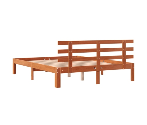 Cama sin colchón madera maciza de pino marrón cera 140x190 cm