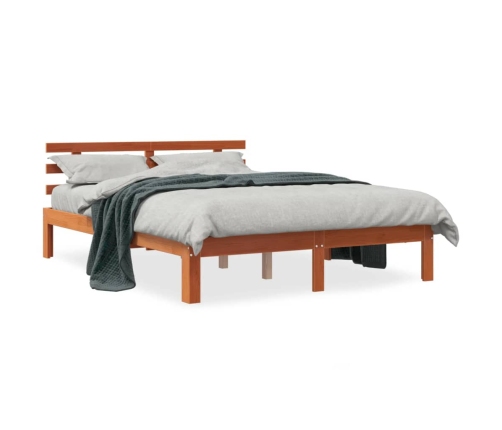 Cama sin colchón madera maciza de pino marrón cera 140x190 cm