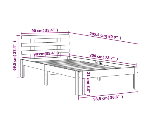 Estructura de cama sin colchón madera de pino marrón 90x200 cm