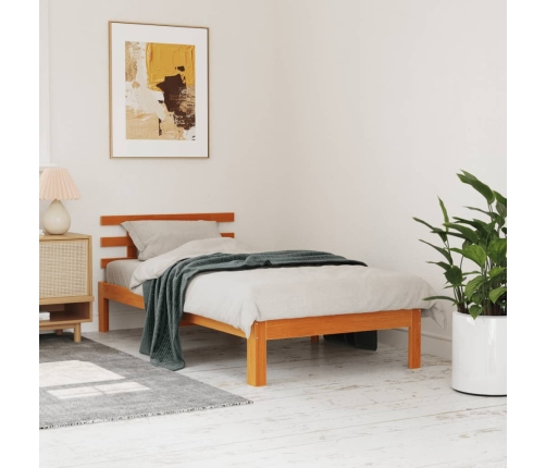 Cama sin colchón madera maciza de pino marrón cera 100x200 cm