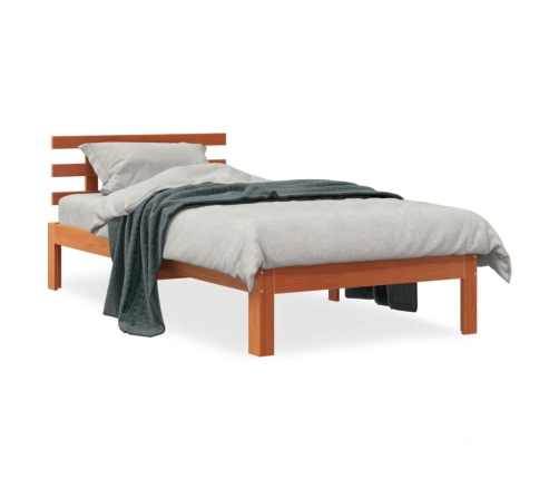 Cama sin colchón madera maciza de pino marrón cera 100x200 cm