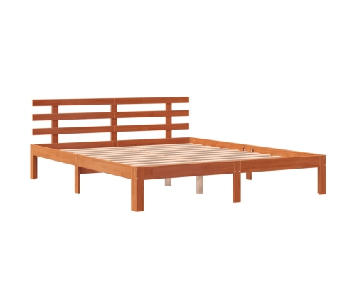 Cama sin colchón madera maciza pino marrón cera 150x200 cm