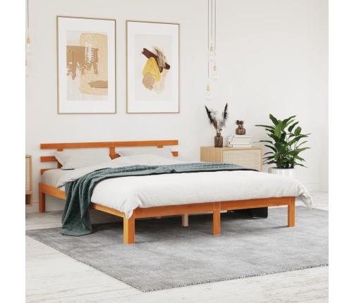 Cama sin colchón madera maciza pino marrón cera 150x200 cm