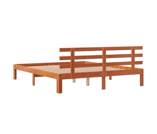Cama sin colchón madera maciza pino marrón cera 150x200 cm