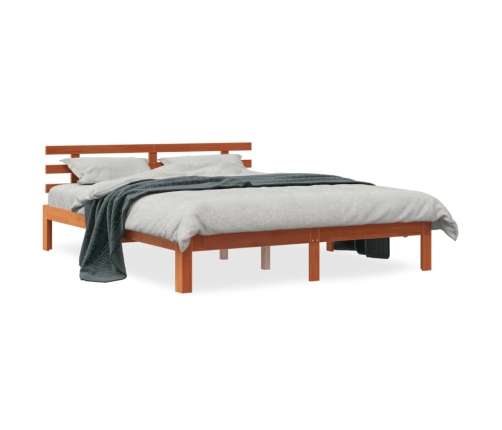 Cama sin colchón madera maciza pino marrón cera 150x200 cm