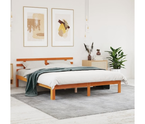 Cama sin colchón madera maciza de pino marrón cera 180x200 cm