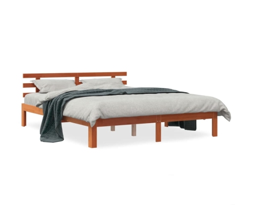 Cama sin colchón madera maciza de pino marrón cera 180x200 cm