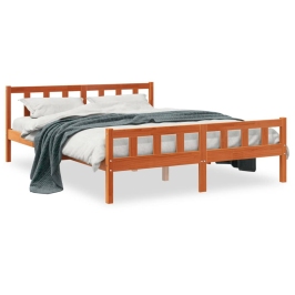 Cama sin colchón madera maciza pino marrón cera 150x200 cm