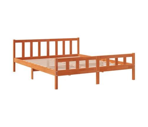 Cama sin colchón madera maciza de pino marrón cera 160x200 cm