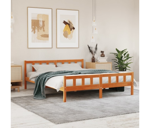 Cama sin colchón madera maciza de pino marrón cera 160x200 cm