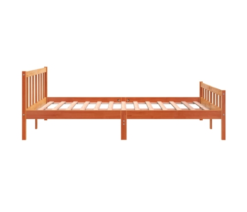 Cama sin colchón madera maciza de pino marrón cera 160x200 cm