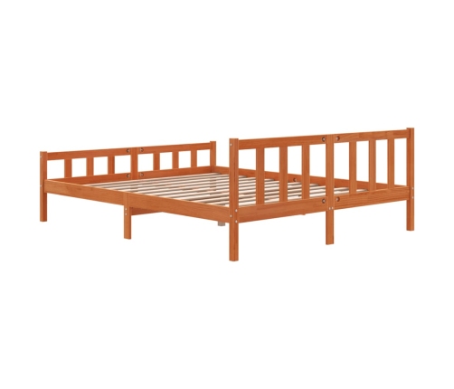 Cama sin colchón madera maciza de pino marrón cera 160x200 cm